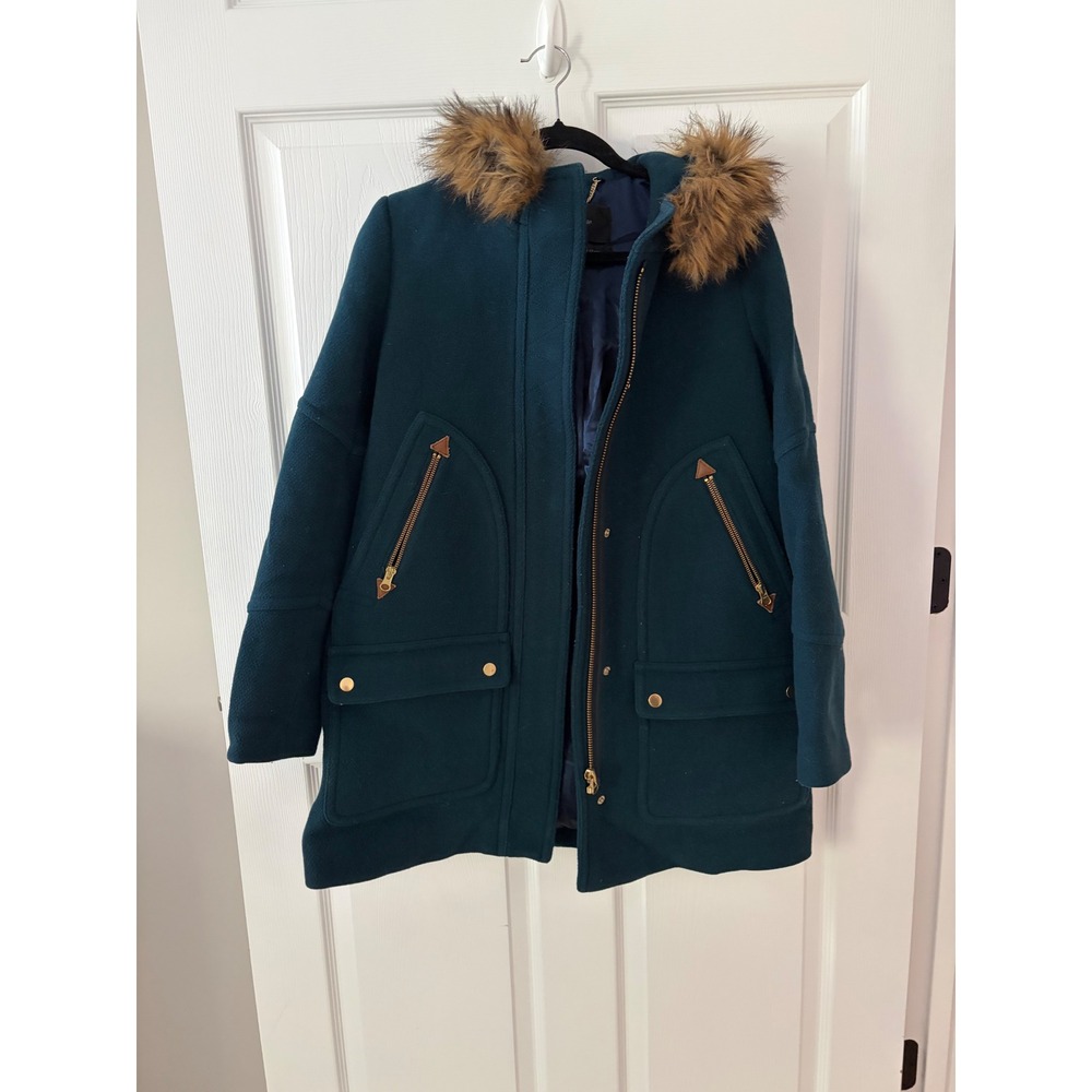 J.Crew Chateau Parka Italian Stadium Cloth Nello Gori Teal Green Size 6